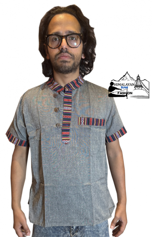 bhutani-style-100-percent-cotton-half-sleeve-kurta-grey-handmade-in-nepal