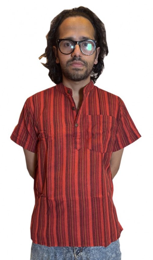 red-striped-100-percent-cotton-half-sleeve-kurta-handmade-in-nepal