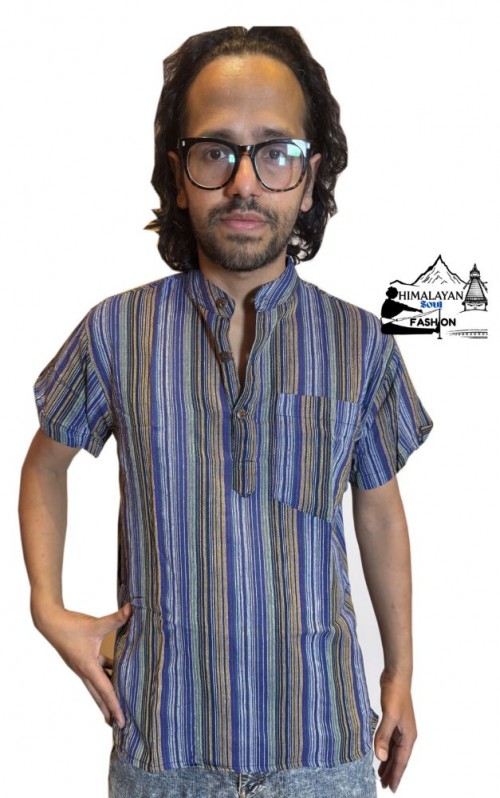 blue-multi-striped-100-percent-cotton-half-sleeve-kurta-handmade-in-nepal